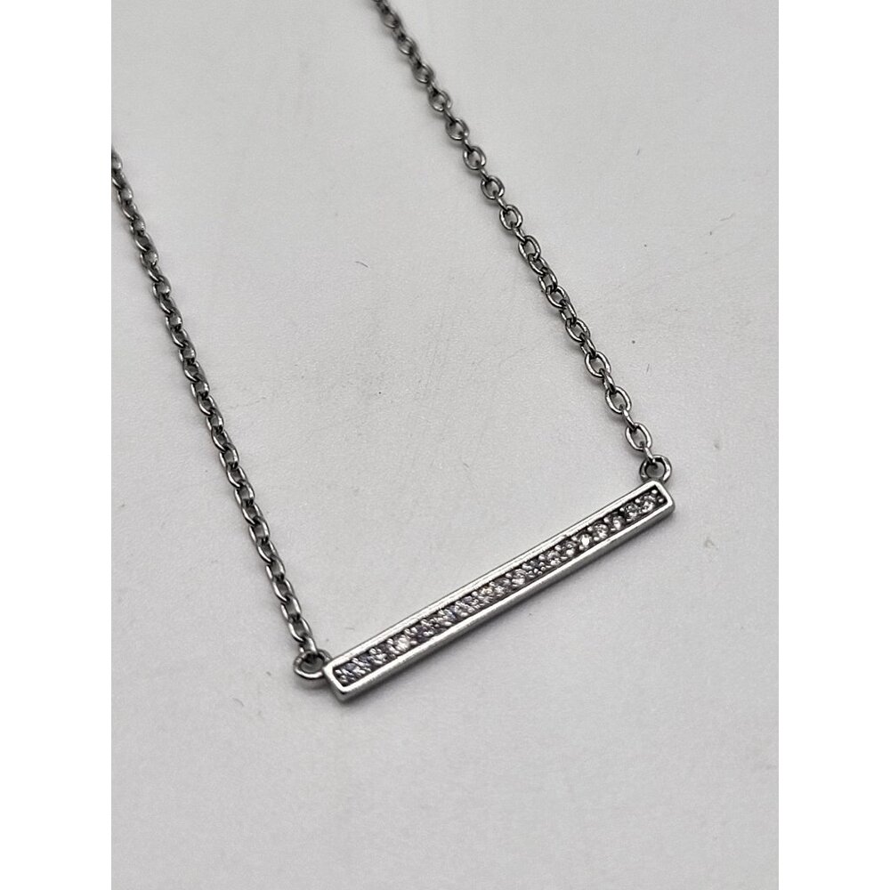 IBB CN 925 Silver & Tiny Diamond Bar Necklace Signed VTG Dainty Minimalist - Picture 1 of 7